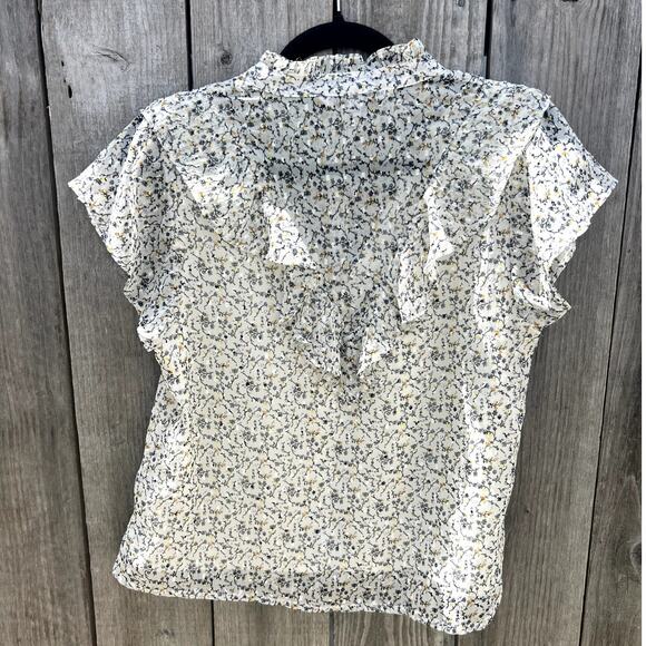 Walter Baker | Dainty Floral Print Ruffle Front Chiffon Blouse Top Size Med - Picture 5 of 6